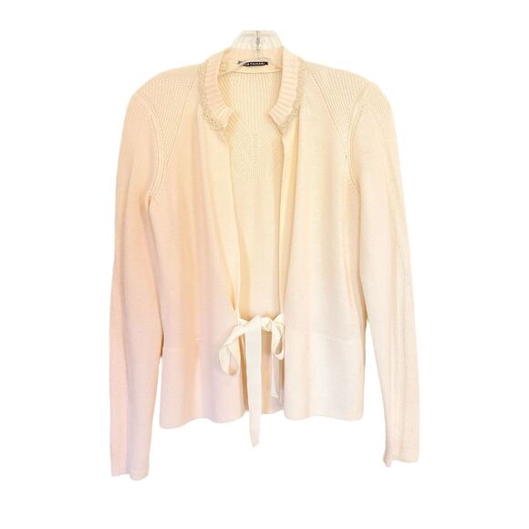 ELIE Tahari 100% Extra Fine Merino Wool Ivory Knit Cardigan - Picture 1 of 12